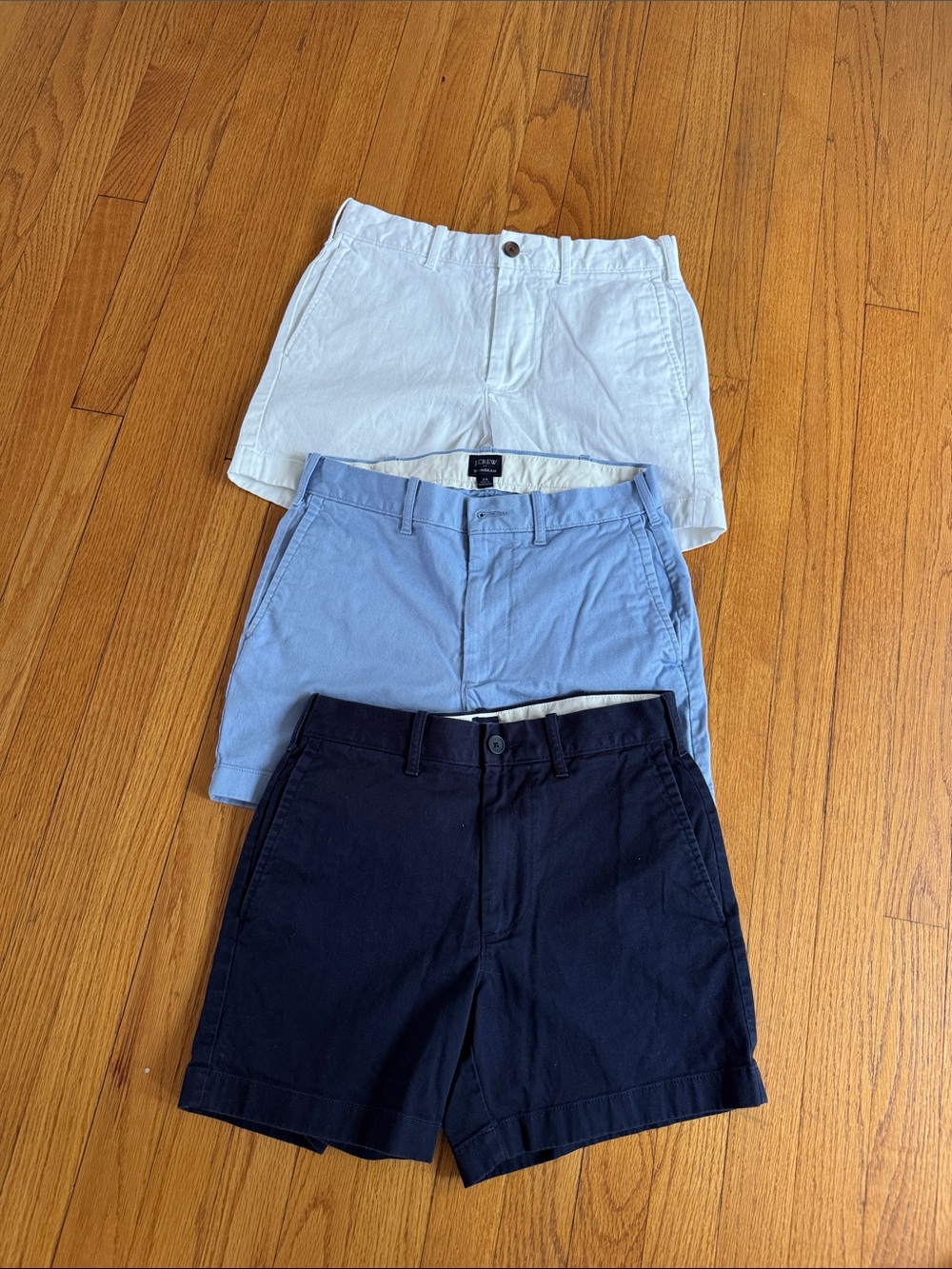 J Crew Men's Cotton Chino Shorts - White, Light Blue, Navy size 28” x 5”